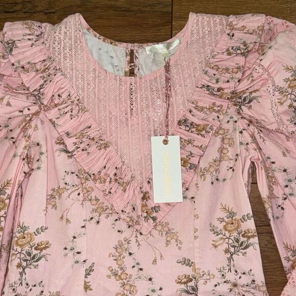 NWT LoveShackFancy Womens Puff Sleeve Cedella Mini Dress Honey Dew Pink Sz 4 - Picture 9 of 15